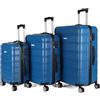 ROYALTY LINE, Set 3 Valigie, Valigie Rigide ABS Ultraleggere 4 Ruote Girevoli a 360° - Taglia S 55x38x18cm, M 67x44x24cm, L 76x49x28cm, Doppie Cinghie, Chiusura a Combinazione, Manici Rinforzati, Blu