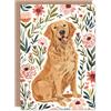 Artery8 Happy Golden Retriever and Pink Flowers Dog Lover For Her Woman Birthday Card