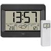 TFA Dostmann Stazione meteo, con sensore esterno, radiocomandata ZENO, 35.1163.01, orologio digitale radiocomandato da parete con previsioni del tempo, temperatura interna ed esterna, nero