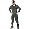 Smiffys Costume Top Gun, Verde, con tuta intera, targhette di identificazione e occhiali Halloween