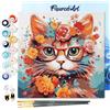 Figured'Art Mini Dipingere con i Numeri 20x20cm con Telaio - Paint by Numbers Gatto fantasy tra i fiori Passatempo per Adulti, Kit Completo, Hobby Creativi - Quadri fai da te Tela Già Incorniciata