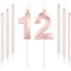 mciskin Candele per 12° Compleanno in Oro Rosa, Candela Numero 12, Lunghe Sottili, Decorazione per Torta, Buon Compleanno per Ragazze e Donne, Feste