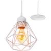 TOKIUS Lampadario a sospensione Vintage Plafoniera Industriel Lampadario vintage da soffitto E27 Design Gabbia ferro Bianco Ø160mm Regolabile Per Soggiorno Cucina Camera da letto