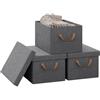 WOLTU Scatola Portaoggetti, Set di 3 Contenitori per Armadio, Scatola con Coperchio Rimovibile, Organizer con Maniglie Pieghevoli, in Tessuto, Grigio, 20 L