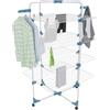 Arreditaly Stendibiancheria Da Pavimento Con Rotelle Stendino A Torre Verticale In Acciaio Con 4 Ripini e 2 Appendi Grucce Pieghevole Salvaspazio Per Biancheria Lenzuola Panni 168.5 x 71 x 71 Cm (Bianco E Blu)