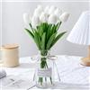 Probuk Set di 10 Tulipani Artificiali Bianchi in Mazzo - Simbolo di Amore Puro ed Eleganza, Decorazione Floreale per Matrimonio, Ufficio, Tavolo & Casa