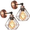 TOKIUS Lampada da Parete Interna Industriale Applique da parete Gabbia Interno E27 Metallo Lampadari e Plafoniere Cucina regolabile 180° Per Cucina Camera da letto (Ruggine, 2 pezzi)