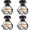 TOKIUS 4 pezzi Plafoniera vintage E27 Lampadario Soffitto Industriale Metallo Gabbia ferro Nero per Corridoio Portico Camera da Letto