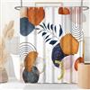 Uiiooazy Tenda Doccia Antimuffa, Tenda da Doccia 240x180cm Arancia Boho Chic Astratta Foglie Blu Navy Tende da Bagno Tessuto Lavabile Impermeabile Poliestere Tende per Vasca da Bagno con 12 Anelli