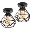 TOKIUS 2 pezzi Plafoniera vintage E27 Lampadario Soffitto Industriale Metallo Gabbia ferro Nero per Corridoio Portico Camera da Letto