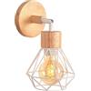 TOKIUS Lampada da Parete Interna Industriale Applique da parete Gabbia Interno E27 Metallo Lampadari e Plafoniere Cucina regolabile 180° Per Cucina Camera da letto (Bianco-Legno, 1 pezzo)