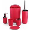 GMMH - Set di 6 accessori da bagno, con dispenser per sapone, porta saponetta e scopino per WC (modello 3, rosso)
