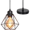 TOKIUS Lampada a Sospensione Industriale Vintage Plafoniera E27 Metallo Lampadario Soffitto Nero Gabbia ferro Ø160mm per Corridoio Portico Camera da Letto, Nero-L-1