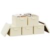 WOLTU Scatola Portaoggetti Pieghevole, Set di 5 Ceste in Tessuto, Cubo Portaoggetti con Coperchio e Maniglie, per Vestiti, Libri e Giocattoli, Crema, 43x26x33 cm
