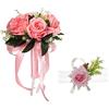 XIZHI Bouquet da sposa con fiore di rosa artificiale da polso, per damigella d'onore, nastro di seta sintetica, per matrimoni, San Valentino, feste, balli scolastici (rosa)