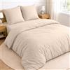 Twinzen Set Copripiumino Matrimoniale - 4 Pezzi - Copripiumino Matrimoniale 240x220 cm, Lenzuolo con Angoli 180x200 cm, 2 Federe 65x65 cm - Microfibra Spazzolata, Oeko-Tex - Beige