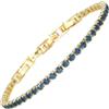 RIZILIA Bracciale Tennis Minimalista Donna 3mm Zirconia Cubica Rotonda Zaffiro Blu Simulato Placcato Oro Giallo 14K, Lunghezza 16.5cm + Estensori 1.5/2.5cm fino a 18-19cm, Confezione Regalo