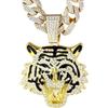 HALUKAKAH Collana con Tigre di Diamanti da Uomo, Placcato Oro 18k, Pendente Incastonato Diamanti di Laboratorio e 15MM Catena Cuban Link 50cm, Regalo per Marito, Figlio, Fidanzato