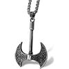 Bahamut Collana vichinga da uomo, acciaio inossidabile, scudo, ascia, vintage, talismano, amuleto, mitologia norrena, idea regalo, 65 cm