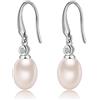 ZDaoBen Orecchini Perle in Argento Sterling 925 Perle Orecchini Pendenti Regali di Gioielli con Perles con zirconi cubici per Donne Placcato 8 mm Bianco Ovale