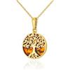 AMBEDORA Collana da donna con albero della vita celtico Mod.05 con ambra, argento sterling placcato oro, ambra baltica color cognac, ciondolo placcato oro su catena, Argento sterling, Ambra
