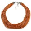 Avalaya Collana in cordoncino di seta multifilo arancione arrugginito, colore argento, lunghezza 50 cm, lunghezza 7 cm, cavi, N05956