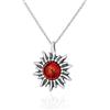 AMBEDORA Collana Donna Piccolo Sole Con Ambra, Argento Sterling Ossidato, Ambra Baltica Rotonda Color Cognac, Ciondolo in Argento con Catenella