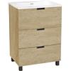 Baikal Mobile da Bagno Tail. Set da Bagno 3 Cassetti con Gambe Apertura Tramite Triplo Occhiello, Include Lavabo Ceramica, Mobiletto Fondo 46 cm Mobiletto MONTATO Senza Specchio 60 cm Nature