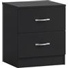Vida Designs, Comodino con 2 cassetti, Maniglie in Metallo e Guide, Sistema Unico Anti-ribaltamento, per Camera da Letto, Colore Nero