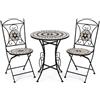 DRW Set di tavolo e 2 sedie da giardino in metallo e pietra in nero e pietra, 72 x 60 x 60 cm
