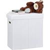 Relaxdays Sgabello Pieghevole, HxLxP: 49,5x46x25,5 cm, Pouf Contenitore, Lino, Poliestere, Legno MDF, Colore Bianco