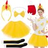 Kyndara Set di 5 costumi da pollo, per cosplay, con fascia per gallo, papillon, coda, tutù, gamba, calzini, per adulti, Halloween, Giornata mondiale del libro