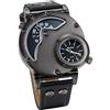 JewelryWe Orologio da Polso da Uomo, Cinturino in Pelle Nero, 2 Quadranti, Orologio Militari, Orologio Grande