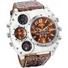 JewelryWe uomo Sport causa di Orologio, quadrante grande 2 fusi orari decorazione bussola ago temperatura tre occhi sei puntatori analogico al quarzo, in lega, cinturino lunghezza 27,5 cm