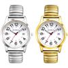 JewelryWe Orologio da uomo con cinturino elastico, orologio classico, analogico al quarzo, da uomo, in acciaio inox, con numeri grandi, quadrante 24 ore, Tipo 1 - Set da 2 pezzi, Bracciale