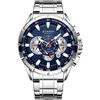 Curren 8363 Orologio al quarzo da uomo con tre sottoquadranti Display della data Cassa blu, Cinturino, Argento, 22, Sport