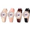 JewelryWe Orologio da donna in pelle con diamanti: orologio al quarzo analogico con strass scintillanti, bracciale in pelle per donne e ragazze con quadrante arcobaleno multicolore con grandi numeri