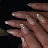 LunarCharm 24 Pezzi Unghie Finte a Pressione Forma Mandorla - Medio con Design Giocoso di Fiocco e Look French Tip con Glitter, Unghie Acriliche Splendenti da Applicare