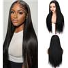AOWVUTS Straight Lace Front Wigs Parrucca Donna Glueless Parrucche Lunghe Capelli Sintetici Lisci Resistenti 180% Density Brazilian Virgin Wigs Pre Plucked per Uso Quotidiano Naturali (24inc)