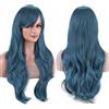 IMISSU 70 cm capelli lunghi acqua parrucche ondulate con frangia parrucca costume cosplay (Blu notte)