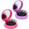 Mozeat Lens Mini spazzola pieghevole per capelli rosa e viola con specchio, confezione da 2 pezzi di strumenti per lo styling dei capelli compatti e portatili