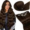 LaaVoo Extension Capelli Veri Clip, Marrone Cioccolato, 40cm 80g, Capelli Naturali, Volume Istantaneo, per Feste e Cerimonie, 5pcs Colore 4