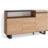 Skraut Home | Credenza, Mobile, Cucina | Madia, mobile ingresso | 150x87x35cm | 3 Porte | Design industriale | Stile moderno | Rovere e nero