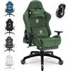 Dowinx - Sedia da gaming, ergonomica e traspirante, sedia da ufficio in microfibra in velluto, sensazione di seduta morbida come pelliccia, sedia da scrivania regolabile con poggiapiedi, colore verde