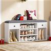 YITAHOME Panca Scarpiera, Scarpiera Ingresso con Sedile Imbottito, Panca Contenitore con 2 Cassetto e Scomparti Aperti, per Ingresso, Soggiorno, Camera da Letto, 30x105x50 cm, Bianco e Grigio