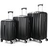 ROYALTY LINE, Set 3 Valigie, ABS Rigido Ultraleggero 4 Ruote Girevoli a 360° - Taglia S 55x38x18cm, M 67x44x24cm, L 76x49x28cm, Doppie Cinghie, Chiusura a Combinazione, Manici Rinforzati, Nero