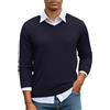 iClosam Maglioni con Scollo a V da Uomo con Contrasto di Colori, Elegante Maglione a Maniche Lunghe, Pullover da Uomo in Misto Cotone Termico e Confortevole,Blu Navy