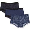 Maidenform Underwear, Microfiber with Lace Boyshort Panties, One Fab Fit, 3-Pack Mutande a Pantaloncino, Blu Navy, Nero/Blu Navy, Pizzo Nero/Stella Lucida, S (Pacco da 3) Donna