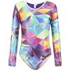 SEAUR - Body da ginnastica da bambina, a maniche lunghe, classico, maglia da ginnastica, danza, maglia da ballo, abbigliamento arcobaleno, motivo geometrico, 8-9 Anni…