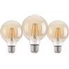 Eglo set di 3 lampade a filamento LED con attacco E27, lampadine Edison vintage color ambra, 4 watt ciascuna, lampadine a globo bianco caldo, 2200 K, 400 lumen, lampadina retrò G80, Ø 8 cm